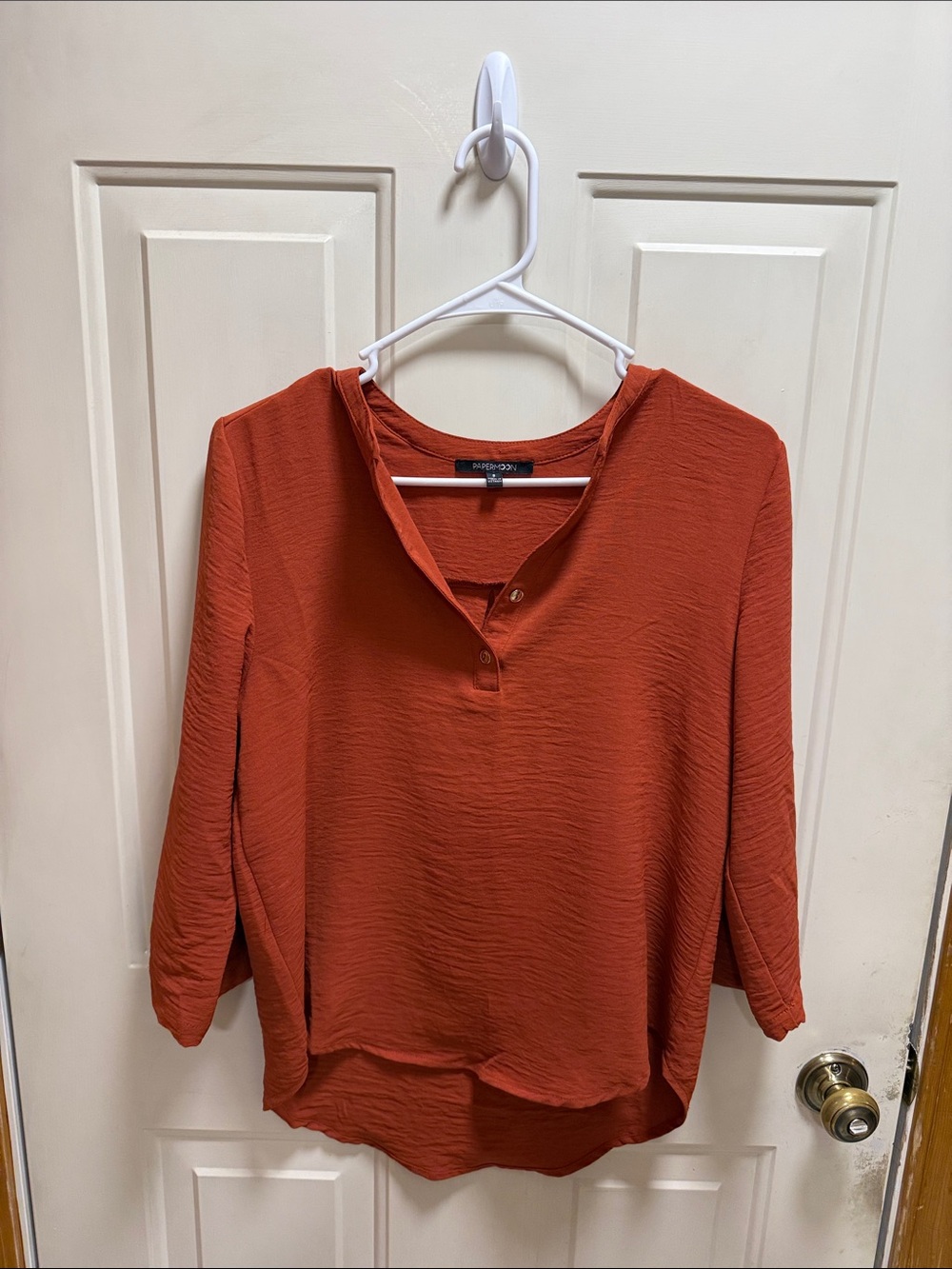 Papermoon Rust Orange Split-Neck Tunic Loose Fit Blouse S